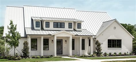 white brick ranch house with metal roof|white metal roof exterior homes.